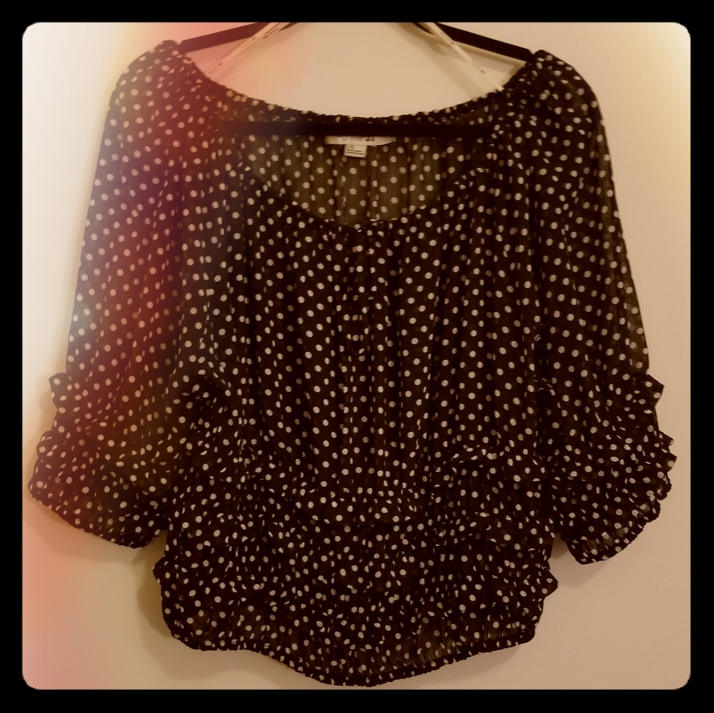Forever 21 Polka Dot Salsa Style Ruffled Blouse
